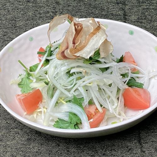 Healthy salad with onions and coriander
