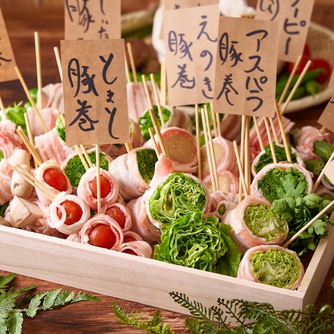 ☆大人気☆【3時間生ビール全品飲み放題付】地鶏炭火焼き鳥＋博多野菜串巻きコース<全7品>3000円 | 個室炭火串焼 もちの木 新宿本店