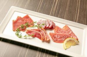 Assorted raw ham and salami