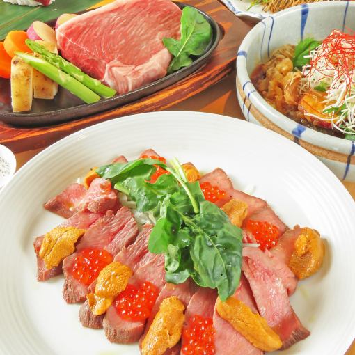 Fukushima beef steak and meat sushi [Luxurious onion course] All-you-can-drink for 2 hours with 9 dishes 6,000 yen ⇒ 5,500 yen