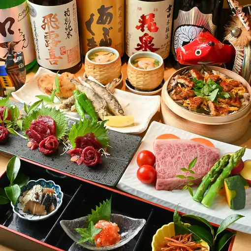 马肉刺身、福岛牛排、和饭【福岛地方美食盛宴套餐！】9道菜，2小时畅饮：¥6000 ⇒ ¥5500