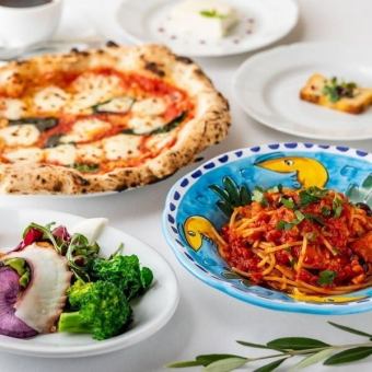 【NAPOLIMANIA堪能コース】2ドリンク付！選べる生麺パスタ・石窯ピザ×前菜・温菜・肉・デザート