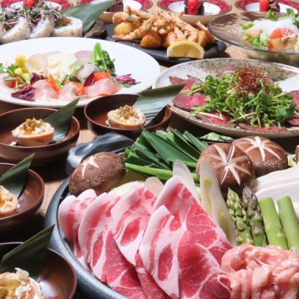 道産ブランド豚の旨味堪能★”三元豚と鶏せせりの陶板焼き”プラン『2H飲み放題付』5500→5000円