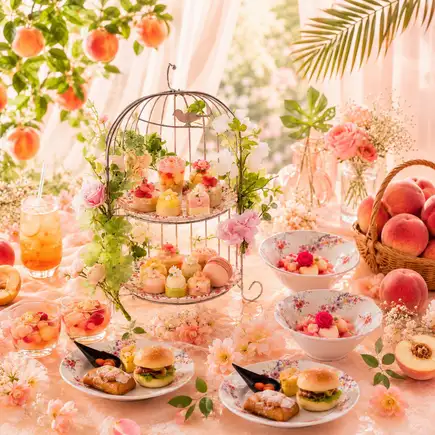 【桃アフタヌーンティー】お花に囲まれた空間で愉しむひととき+フラワーケーキ