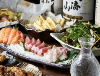 ゆっくりと飲みたい150分飲み放題！◆旬なお刺身2種盛りに名物炭火焼きも付いた宴会コース6000円