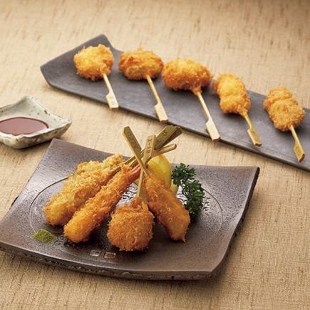 B【生ビール付き2時間飲み放題】焼き鳥&串揚げ含む全25品食べ放題コース【4000円→3000円】