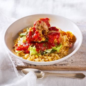 から揚げのチリトマピラフ