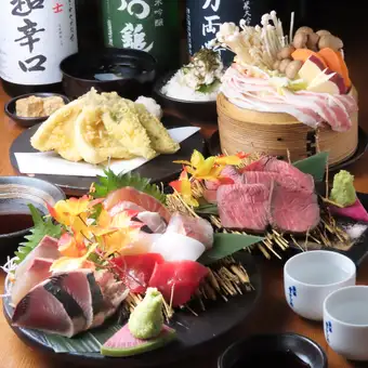 【7000円コース】一番人気★飲み放題付き◆本マグロ付き鮮魚8貫盛り・厳選牛など豪華料理全9品
