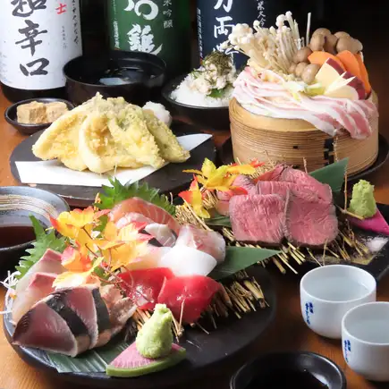 【7000円コース】一番人気★飲み放題付き◆本マグロ付き鮮魚8貫盛り・厳選牛など豪華料理全9品
