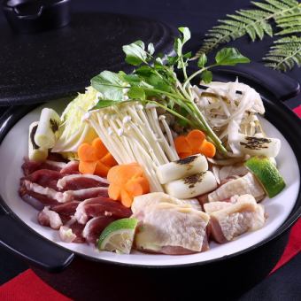  新コース☆ 無制限プレミアム飲み放題付★刺盛&合鴨+冠地鶏鍋コース5000円税込７品