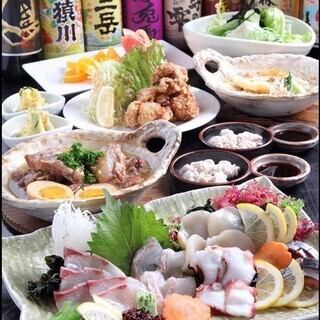 2h飲み放題付《まるごと一休コース》お造り4点盛り、煮物含む全8品5000円　※現金のみです。