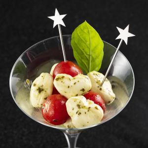 Cherry tomato and heart mozzarella caprese