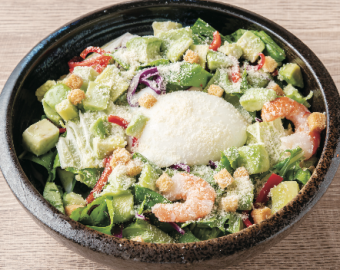 Caesar salad with shrimp and avocado