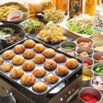 *1 person free for 8 or more people [Recommended for groups ♪] All-you-can-eat takoyaki + all-you-can-eat toppings + 6 dishes, 3 hours all-you-can-drink 4,500 yen