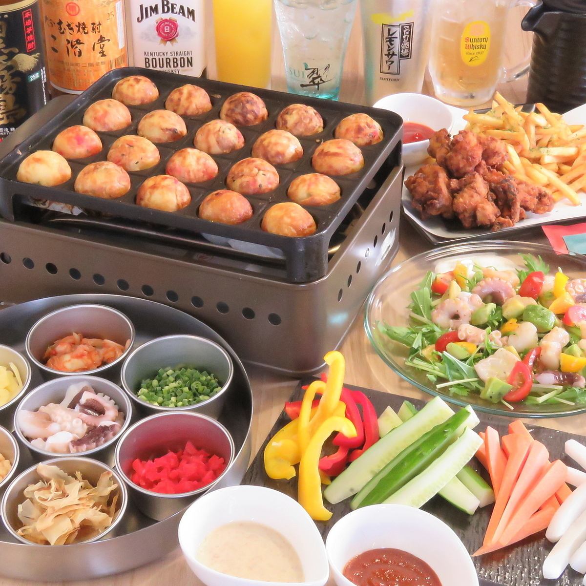 All-you-can-eat takoyaki & all-you-can-drink + 4 dishes for 120 minutes for 3,500 yen!