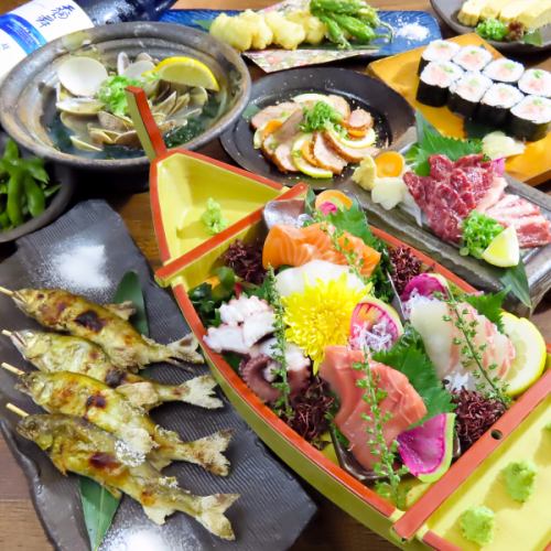 【鹽町總本店限定】包含鮮魚、馬肉、香魚、海鰻、蛤蜊等多種口味的120分鐘無限暢飲…限時套餐5,000日元