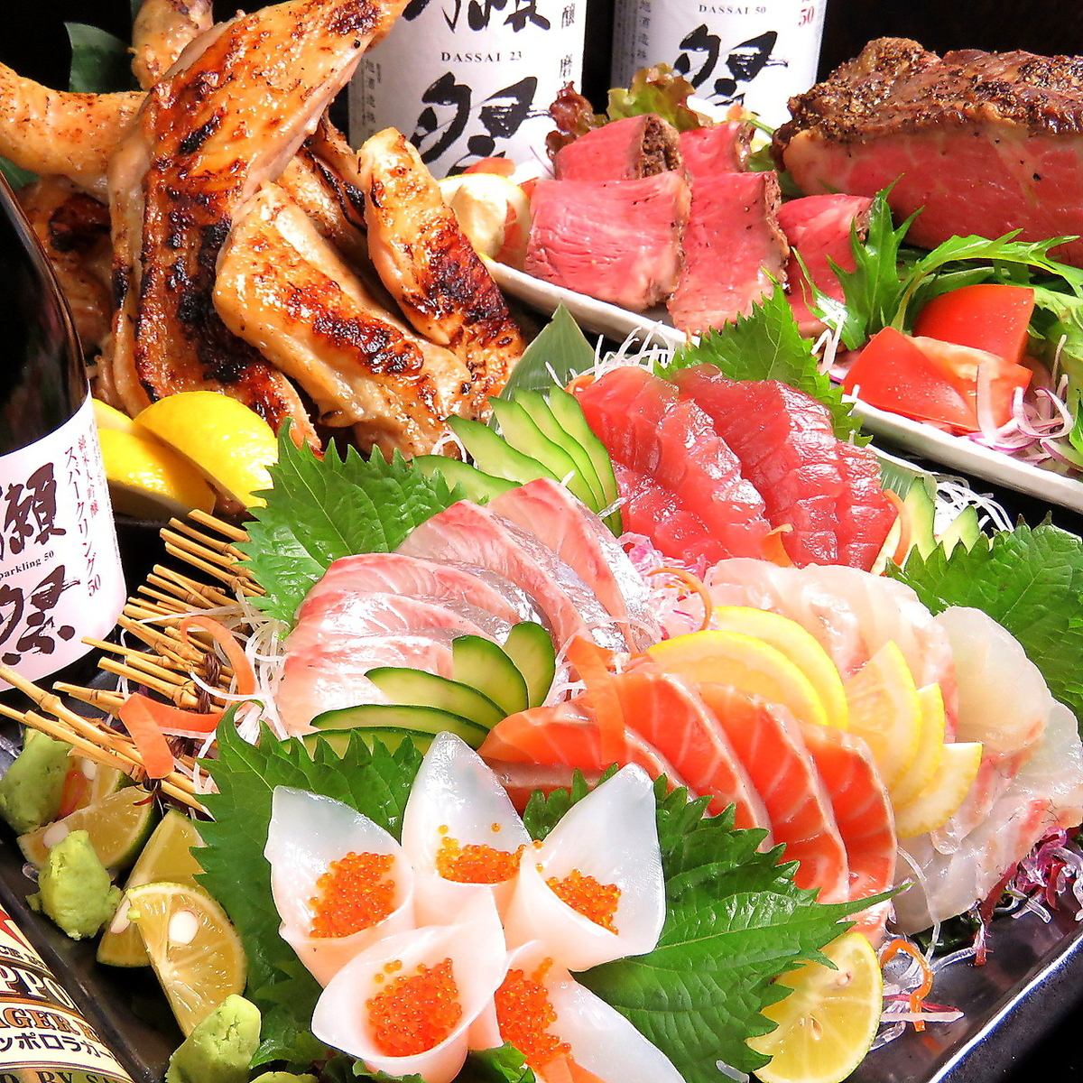 完全包房！享用新鲜海鲜的美味饮品♪【无限畅饮】1,300日元~