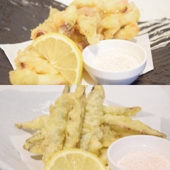水イカゲソ天麩羅/長崎産きびなご天麩羅