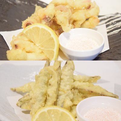 水イカゲソ天麩羅/長崎産きびなご天麩羅
