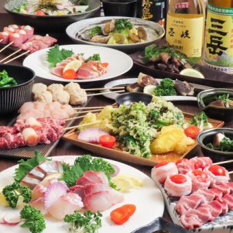 【炭蔵極上桜の宴コース】極の串6種・刺身5種盛り・長崎和牛など/全10品/2H飲放付/8000→7000円