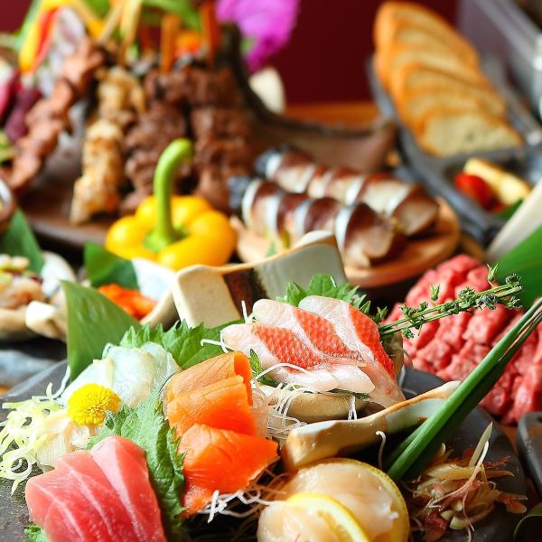 Full of delicious dishes such as yakitori, seafood, oysters, grilled meat, meat sashimi, horse sashimi, etc. ♪ Also popular as single items ♪