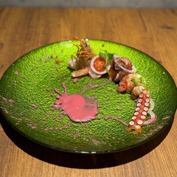有頭海老・地ダコ・根野菜のマリネ