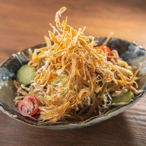 Freshly fried burdock colored salad