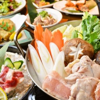 4,500 yen 6 dishes in total [Nabe course] Crab chili/Kamo nabe/Free range chicken hotpot/Botan nabe/Soft-shelled turtle hotpot/Japanese black beef/Whale harihari