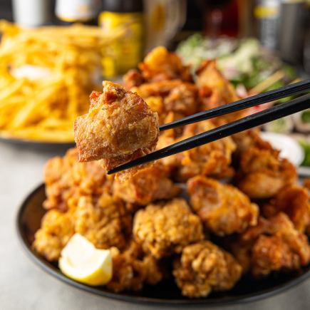 【2時間飲み放題】バカ盛り唐揚げ&ポテトや博多風焼きうどん全6品「バカ盛りコース」2,980円