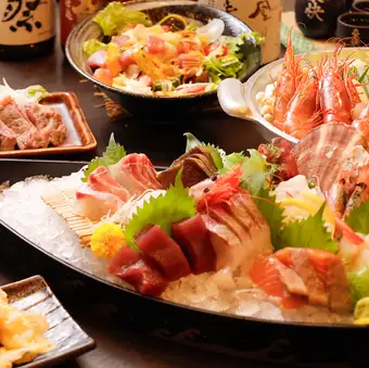 ☆Limited-time course for October, November, and December☆ 8-course meal including a fresh seafood platter and your choice of hot pot, with 2 hours of all-you-can-drink. 5000 ⇒ 4000 yen