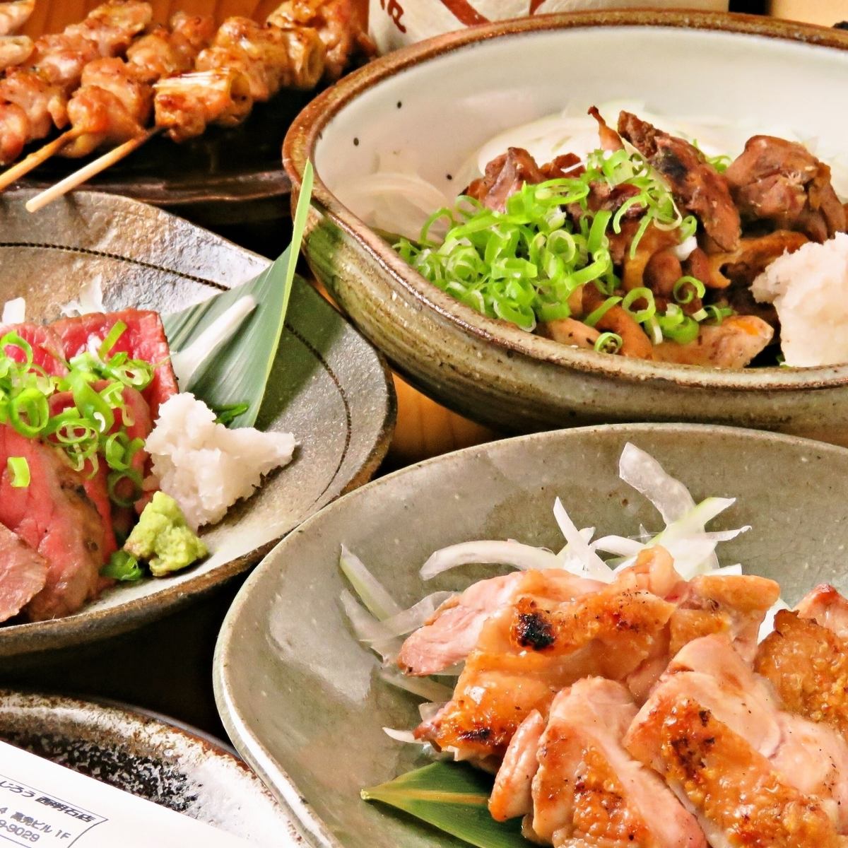 Chicken-packed Shijiro Yakitori course for 4,500 yen using the coupon! Great for a banquet♪