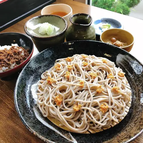 Thin, smooth, homemade 100% buckwheat noodles
