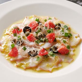 Octopus carpaccio with yuzu pepper dressing