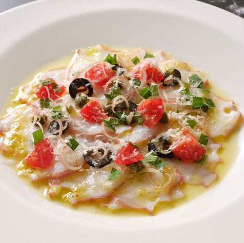 Octopus carpaccio with yuzu pepper dressing