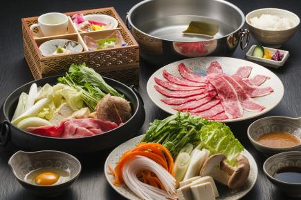 【団体様（5名以上）限定】黒毛和牛すき焼き＆しゃぶしゃぶ両方堪能！選べる1ドリンク付！