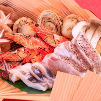 [Sugiban-yaki] Seafood Sheng (scallops, shrimp, squid, etc.) 1410 yen / Bizen black beef 1410 yen / Kuroshio pork 1080 yen / Shimanto chicken 860 yen (tax included)