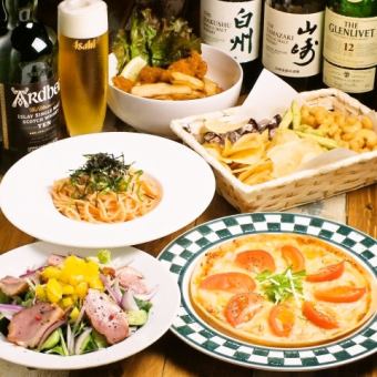 【記念日・女子会プラン】一番人気明太子パスタやピザ等料理6品&120分飲み放題付き4500円(税込)