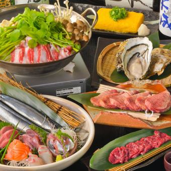 Hot pot included [Delicious delicious course] Luxurious 4-piece assortment + marbled horse sashimi♪ 120 minutes with all-you-can-drink local sake + 10 dishes 6,000 yen → 5,000 yen