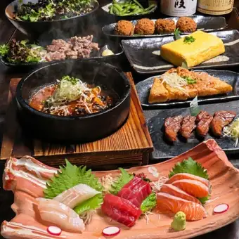 【厳選旨いもんコース】直送刺身3点盛+牛タンの炭火焼など全9品 120分飲み放題付 5500円→4500円