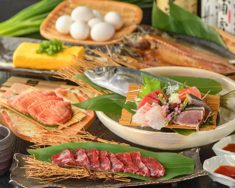【厳選旨いもんコース】直送刺身3点盛+牛タン炭火焼き全9品120分地酒飲放付