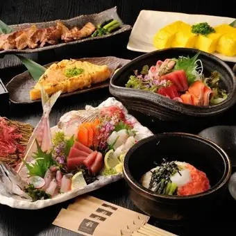 【旨いもんコース】刺し盛り3点・牛タン炭火焼などお料理9品　飲み放題120分5000円→4000円