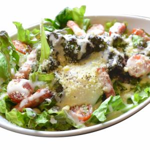 Caesar salad with soft-boiled eggs and nuts
