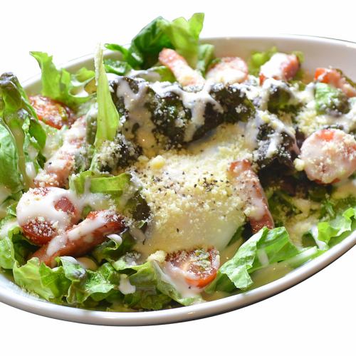 Caesar salad with soft-boiled eggs and nuts