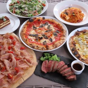 [Relaxing 3 hours of all-you-can-drink] "Luxurious 5,800 yen course" with carefully selected beef steak, prosciutto and a choice of oven-baked pizza