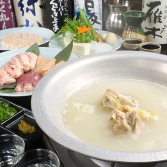 【日本酒25種飲放付】鶏刺身、かご焼き、水炊き含8品"水炊きコース"5000円→4500円