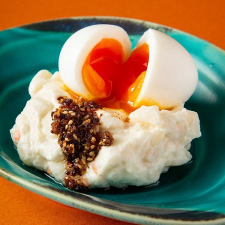 Potato salad with soy sauce and soft-boiled egg
