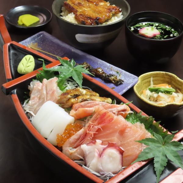 【舩盛刺身定食】リーズナブルな価格！「鮮度・ボリューム」共に◎自慢のミニうな丼もついて満足感◎
