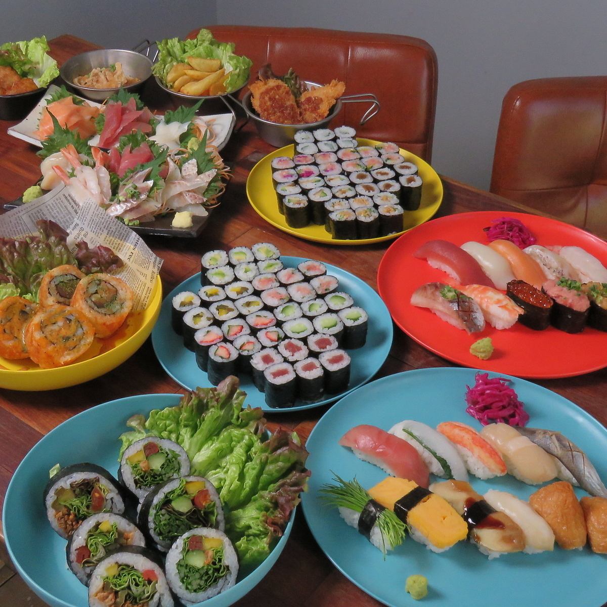 お寿司の食べ放題あり！ゆっくり宴会も可能です。