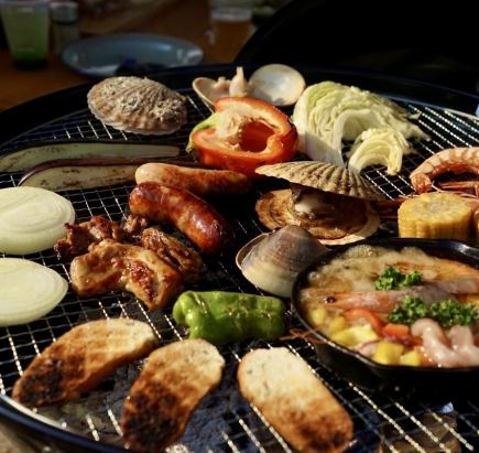 【반입 BBQ 플랜】 강한 햇살과 비오는 날에도 안심! 테라스에서 즐기는 당일 BBQ 코스