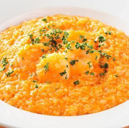 エビと旬野菜のビスククリームリゾット